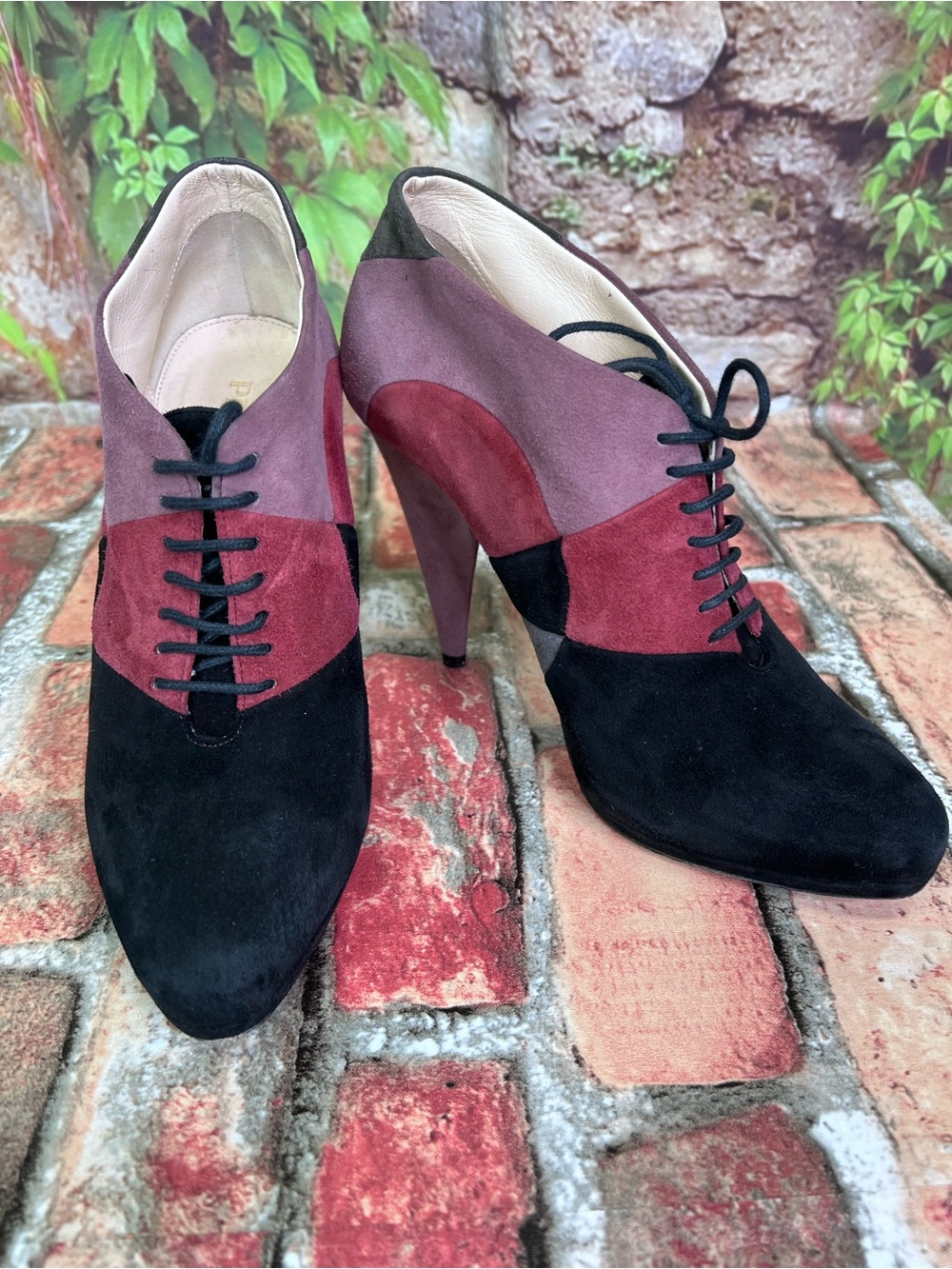 PRADA Italian Made Suede Lace-Up Color Block Luxury Platform Oxfords, 37.5 - Picture 7 of 16